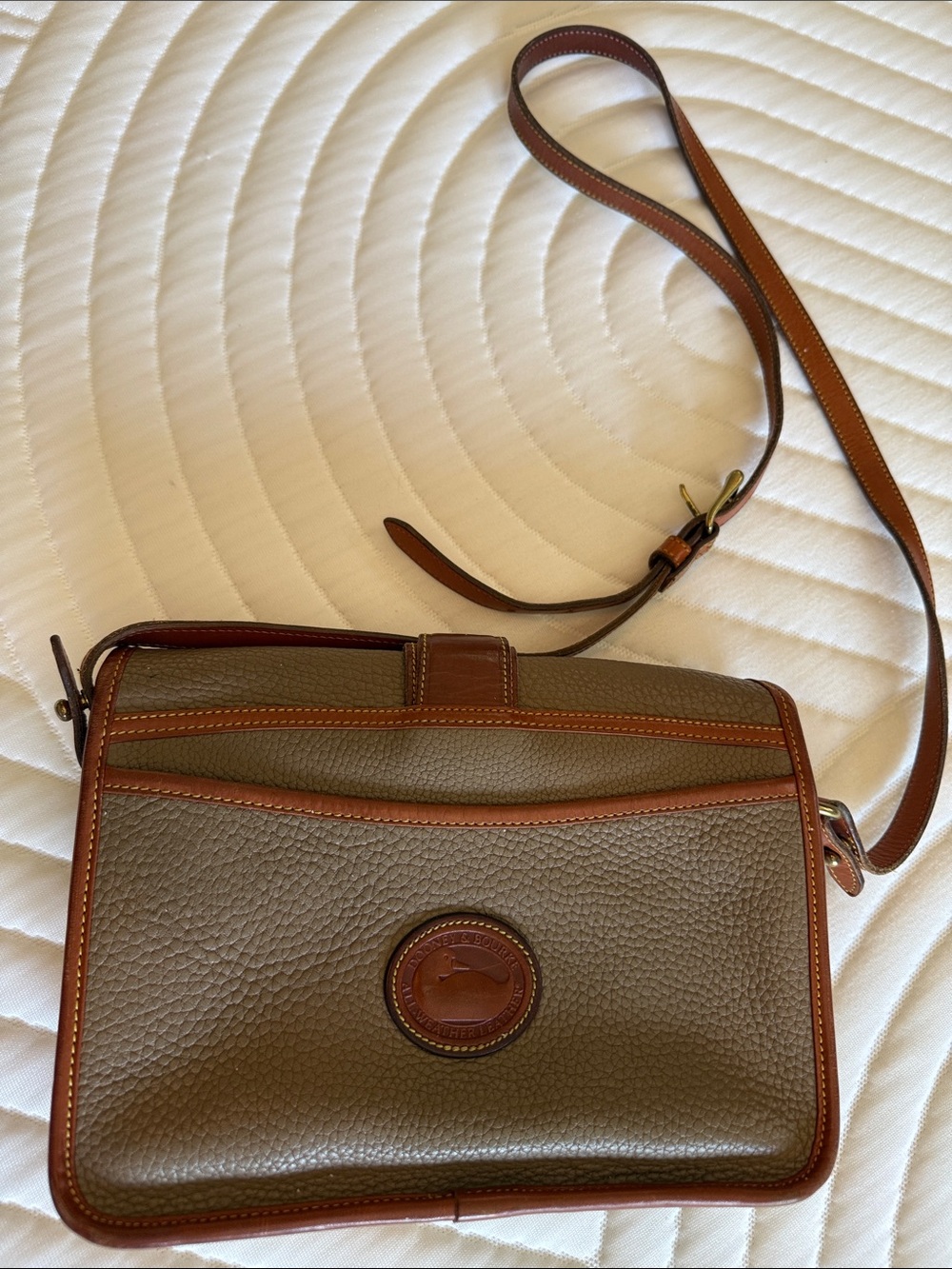 Dooney & Bourke Olive and Brown Pebbled Leather-Trim Messenger Bag